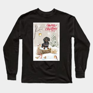 Black And Tan Dachshund Merry Christmas Santa Dog Long Sleeve T-Shirt